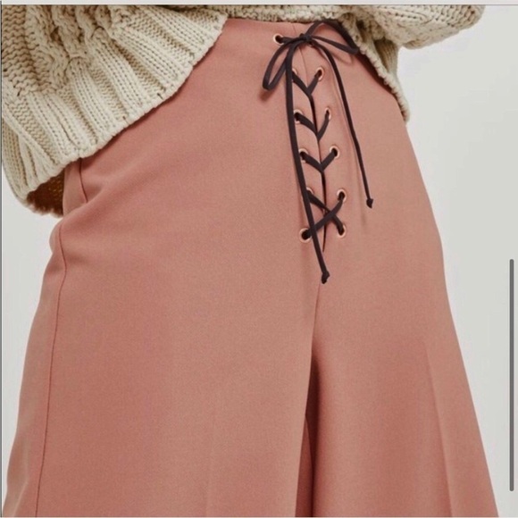 TOPSHOP Dusty Pink Lace-Up Waist Wide Leg Trousers Gauchos Culottes Size 6 - Picture 3 of 14